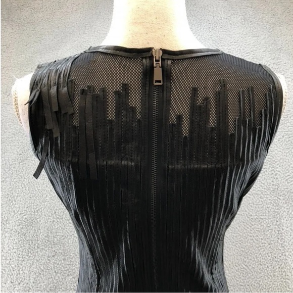 Elie Tahari black leather & mesh Milan fringe dress. Sizzling hot. Size 2. - Picture 7 of 10